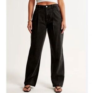 Abercrombie & Fitch The‎ Loose High Rise Black Denim Pleated Jeans